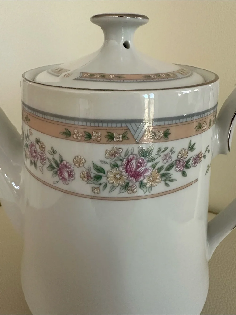 Porcelain Floral Accent Coffee Pot - Pink and Silver Trim